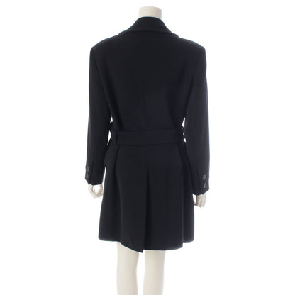 Prada Archives Double Breasted Wool Rayon Long Belted Coat Dark Navy Black 42 — view 4