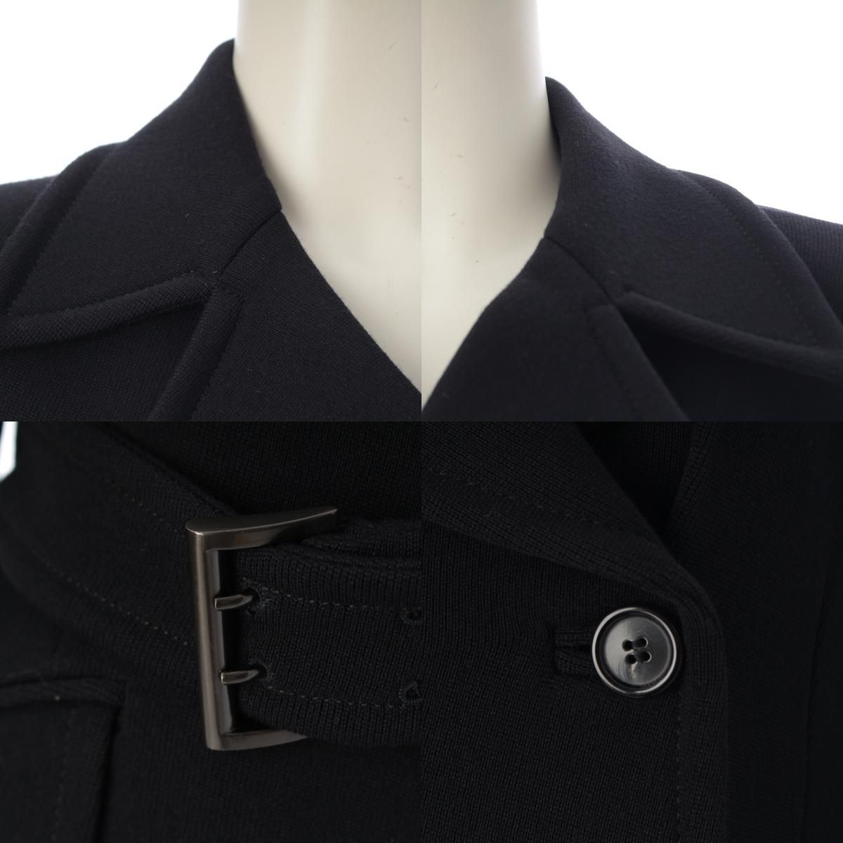 Prada Archives Double Breasted Wool Rayon Long Belted Coat Dark Navy Black 42 — view 8