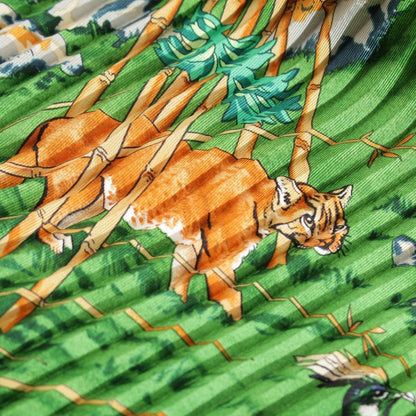 Hermes Pleated Carre Silk Sichuan Animal Scarf Navy Green — view 7