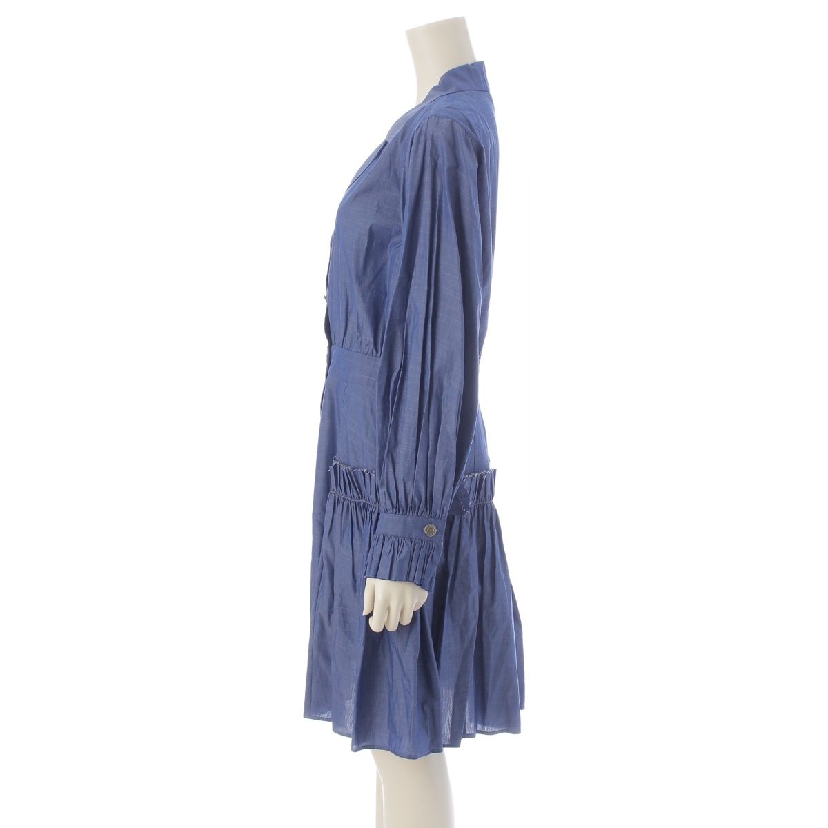 Chanel Cotton CC Logo Button Chambray Dress Blue 40 — view 3