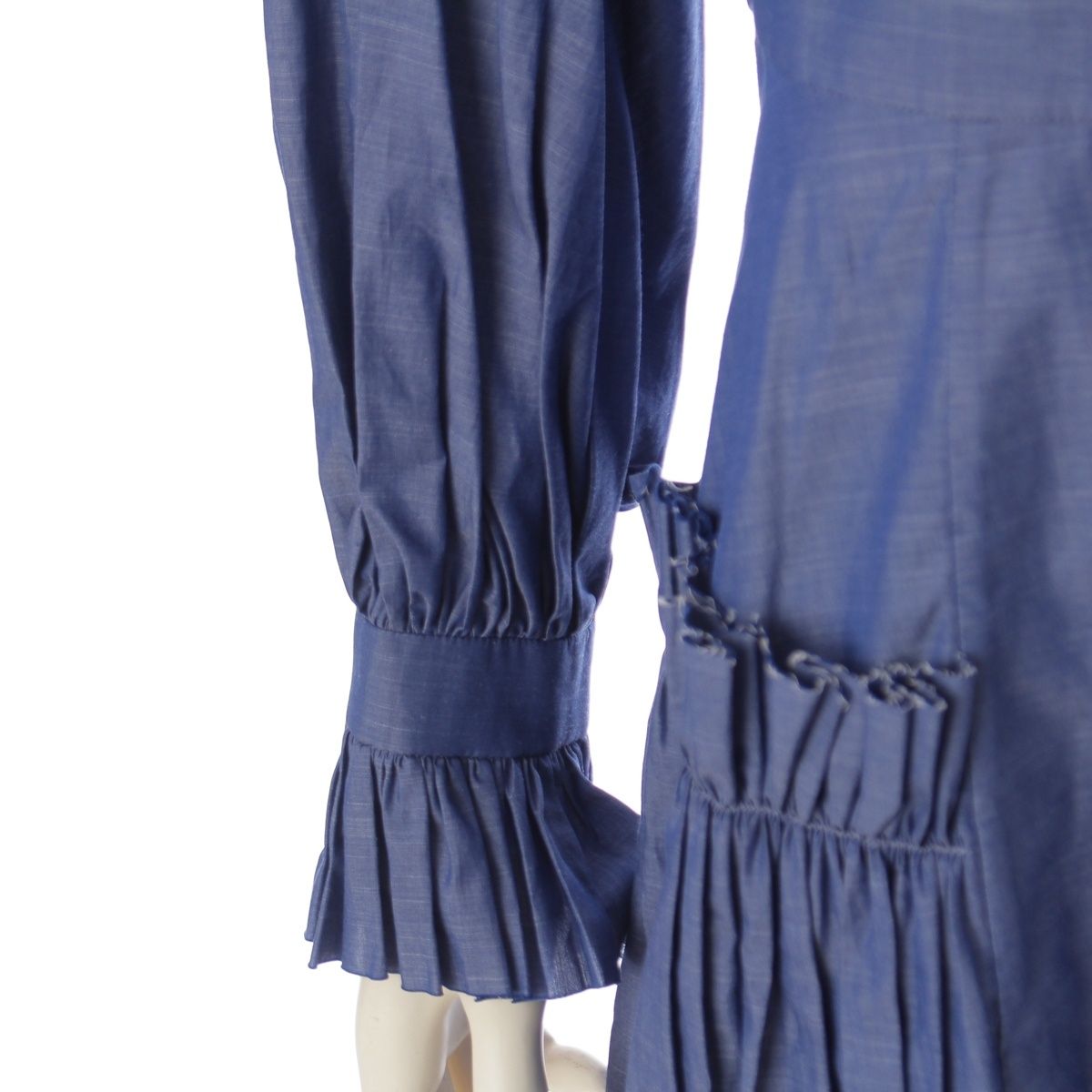 Chanel Cotton CC Logo Button Chambray Dress Blue 40 — view 6