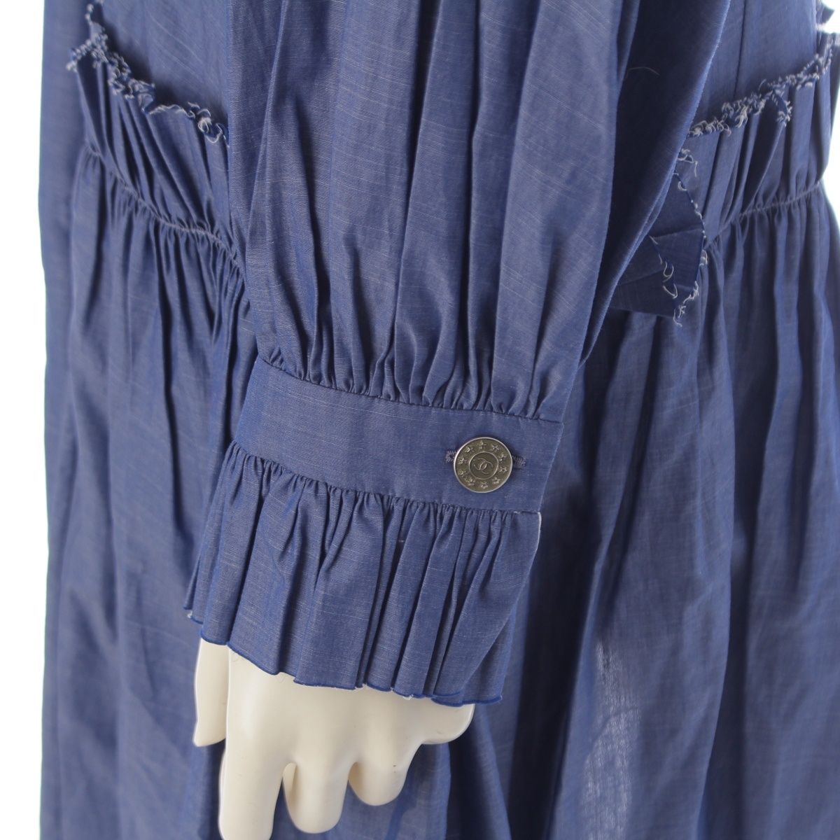 Chanel Cotton CC Logo Button Chambray Dress Blue 40 — view 7