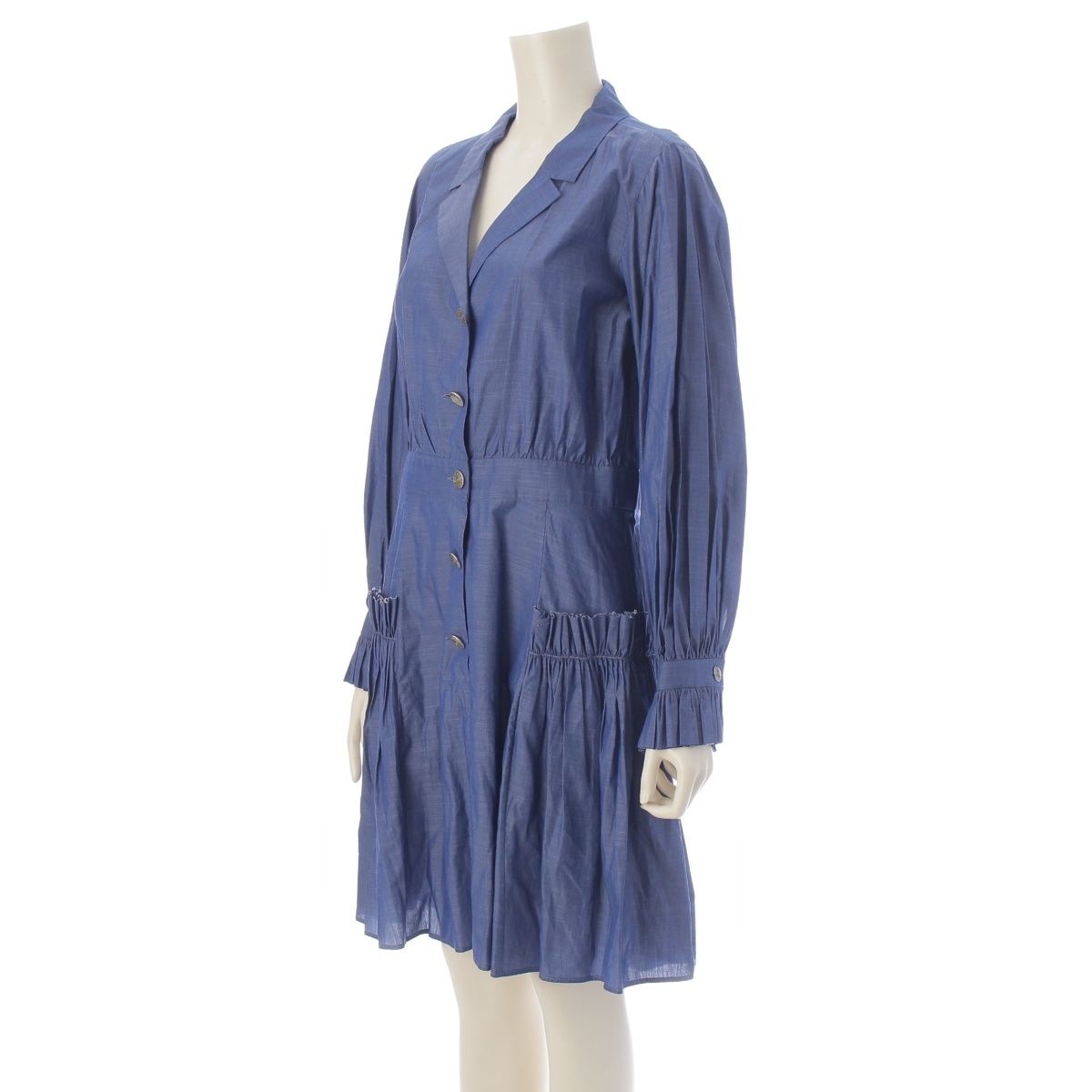 Chanel Cotton CC Logo Button Chambray Dress Blue 40 — view 2