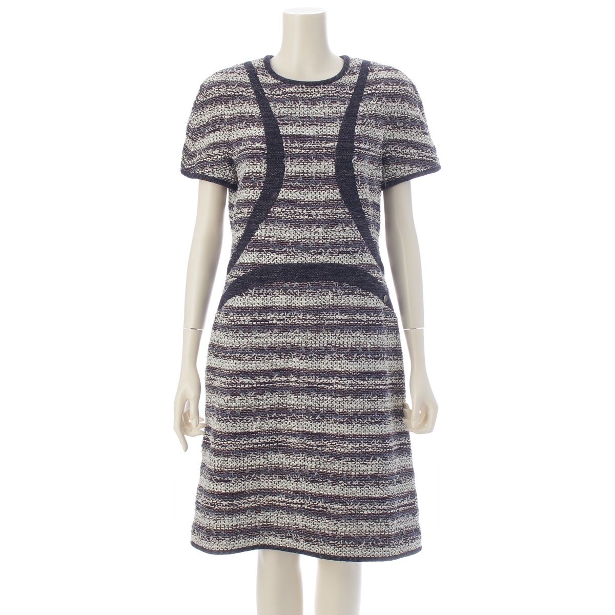 Chanel Tweed Dress Navy White 42