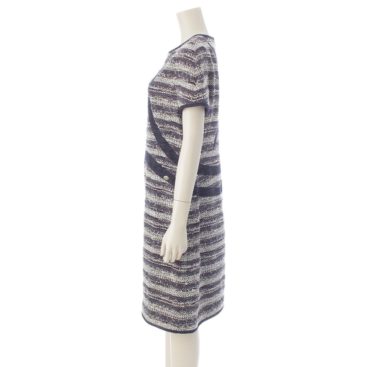 Chanel Tweed Dress Navy White 42 — view 3