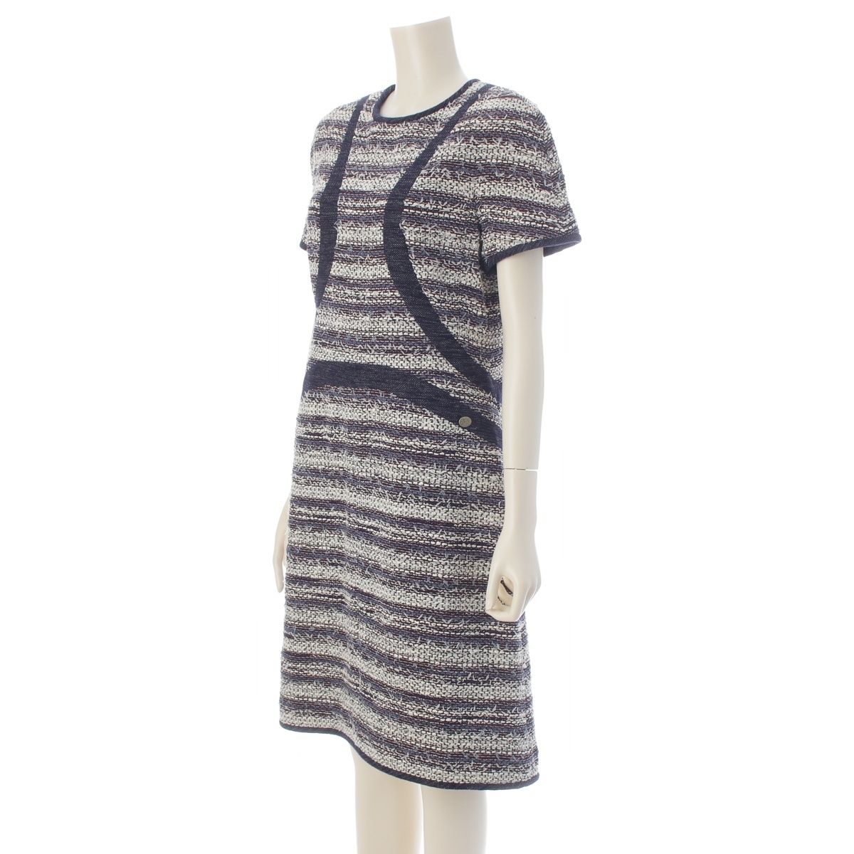 Chanel Tweed Dress Navy White 42 — view 2