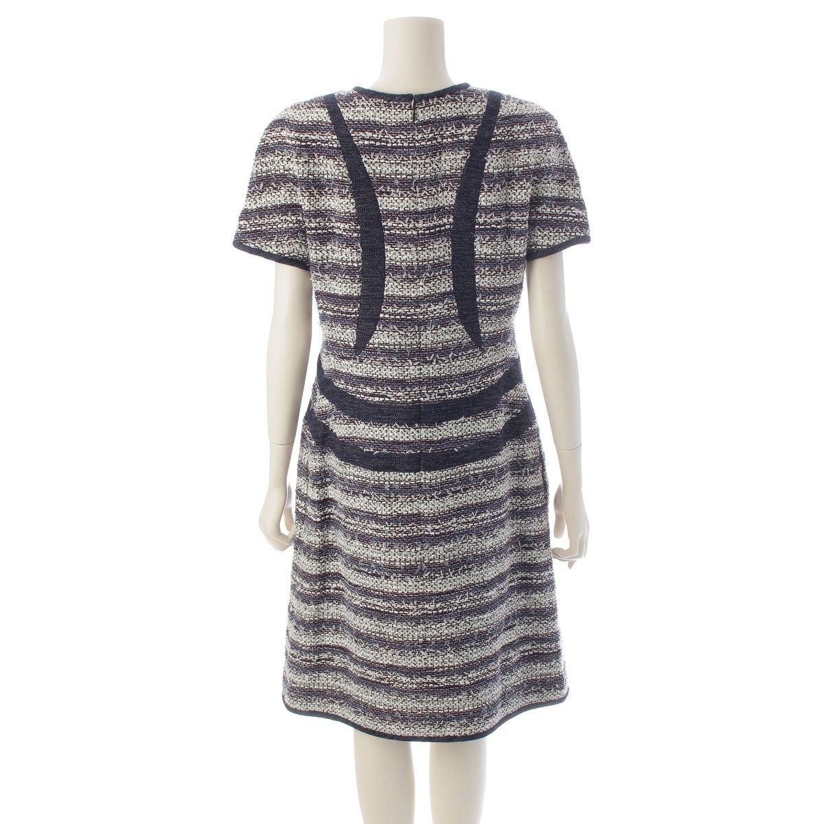 Chanel Tweed Dress Navy White 42 — view 4