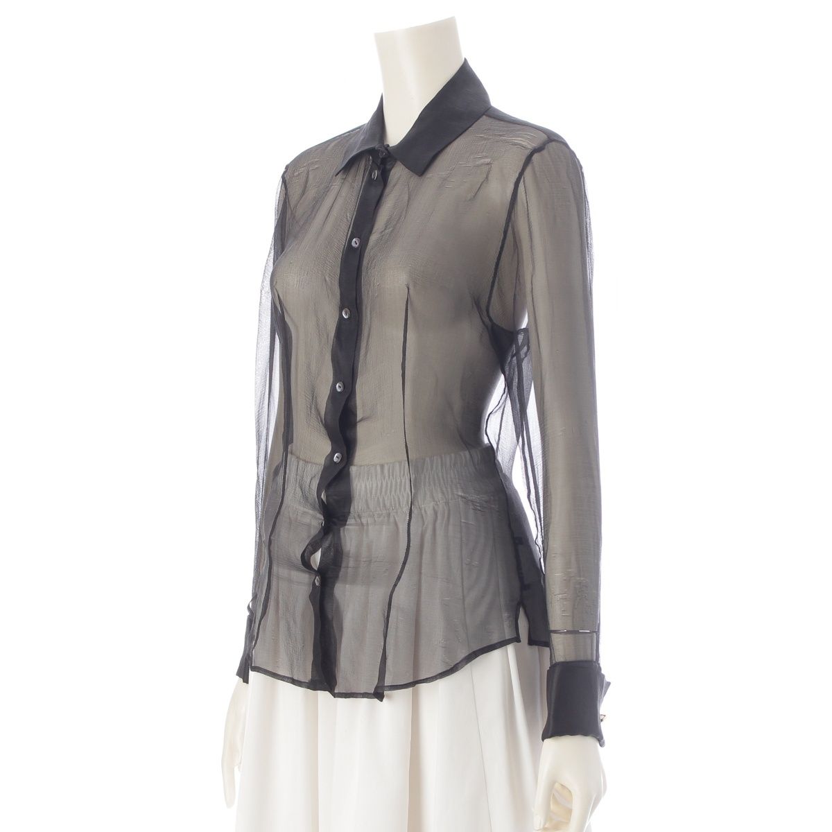 Dior Galliano Era Silk See Through Blouse Shirt Long Sleeve Black — view 2