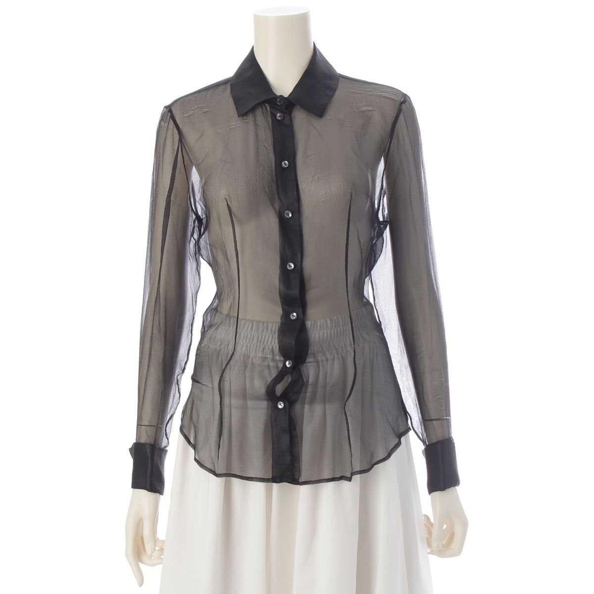 Dior Galliano Era Silk See Through Blouse Shirt Long Sleeve Black