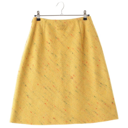 Miu Miu Wool Bias Design Melton Back Logo Midi Skirt Yellow Multicolor 38 — view 2