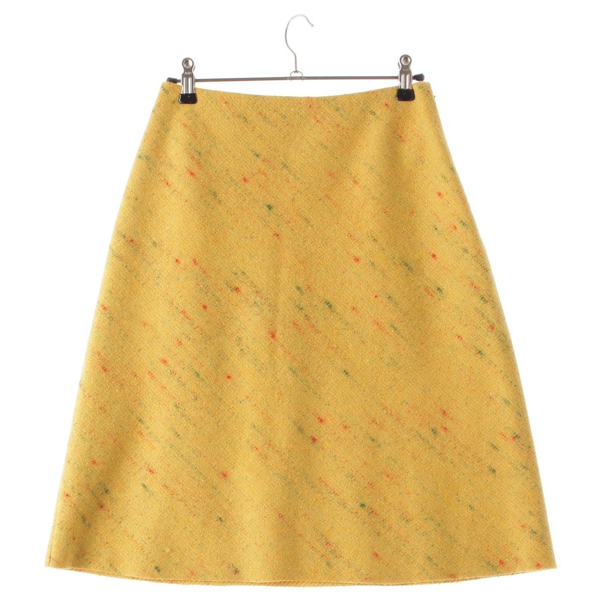 Miu Miu Wool Bias Design Melton Back Logo Midi Skirt Yellow Multicolor 38