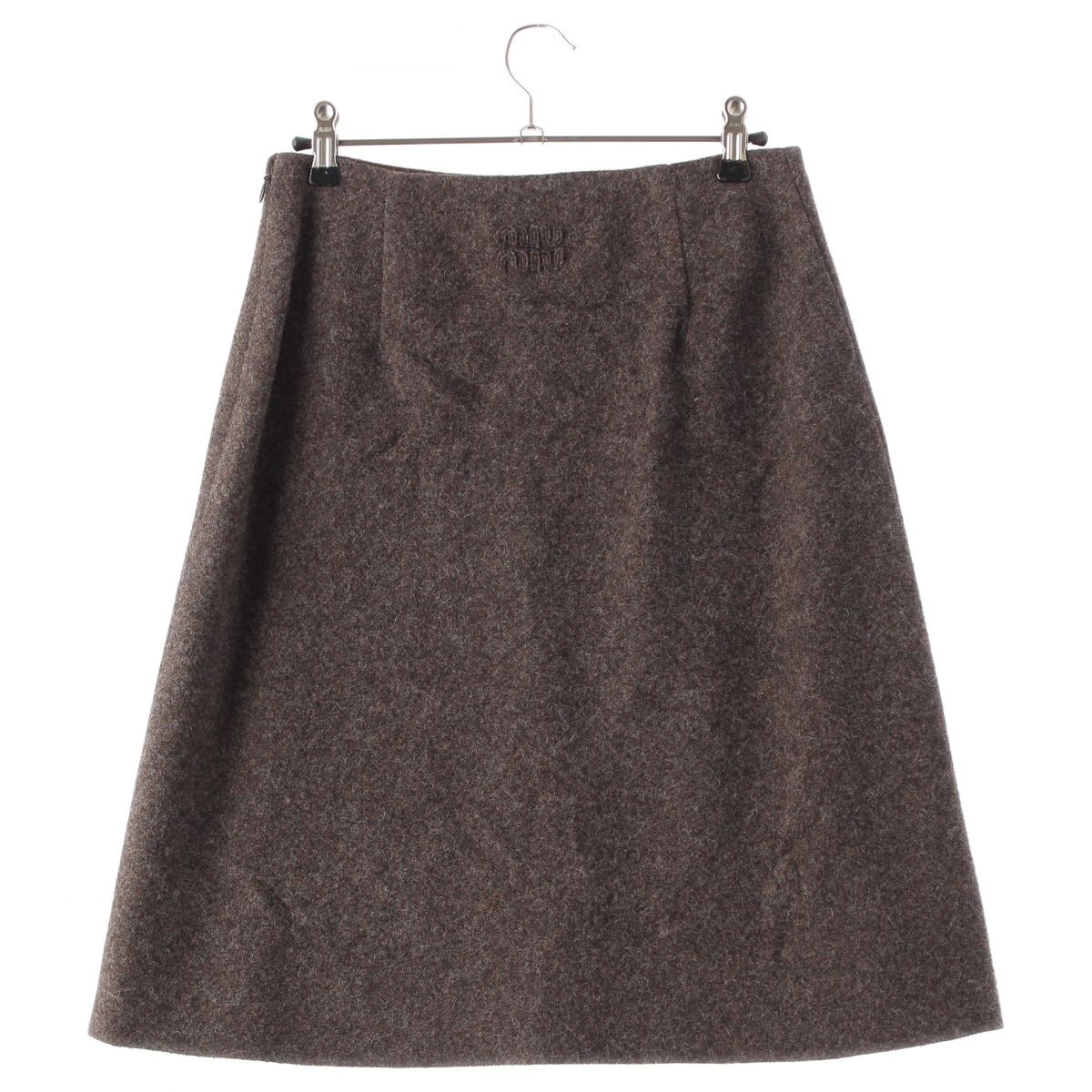 Miu Miu Wool Melton Back Logo Midi Skirt Dark Brown Mocha 38 — view 2