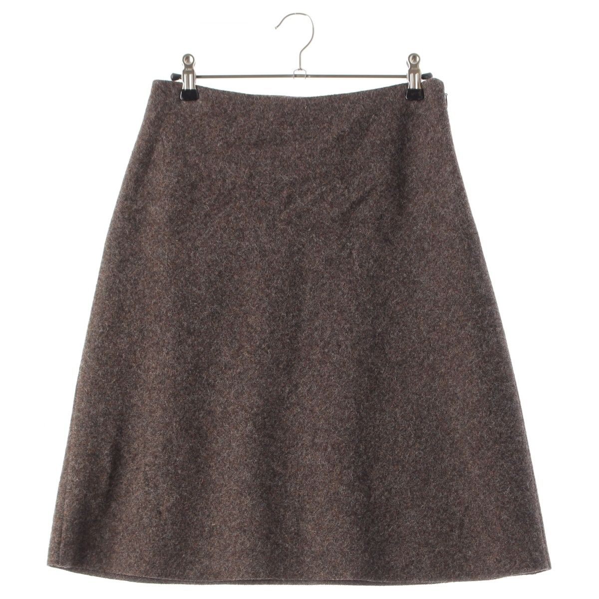 Miu Miu Wool Melton Back Logo Midi Skirt Dark Brown Mocha 38
