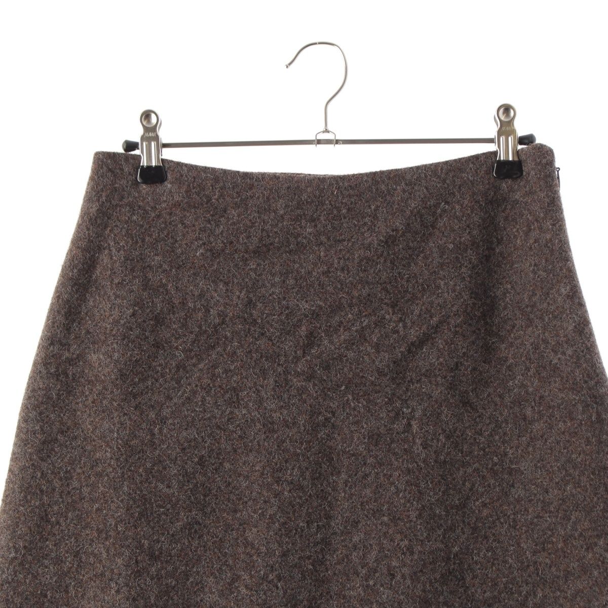 Miu Miu Wool Melton Back Logo Midi Skirt Dark Brown Mocha 38 — view 3