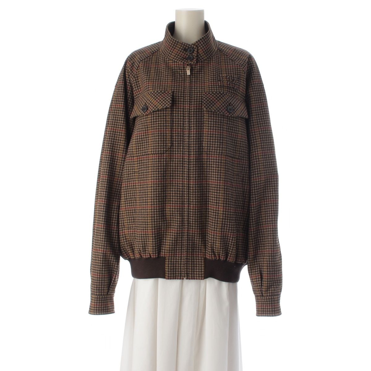 Miu Miu Houndstooth Logo Oversize Jacket Brown 36