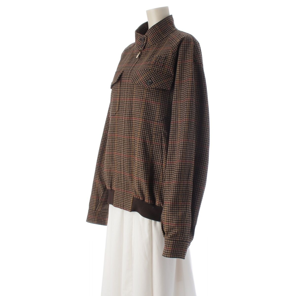 Miu Miu Houndstooth Logo Oversize Jacket Brown 36 — view 2