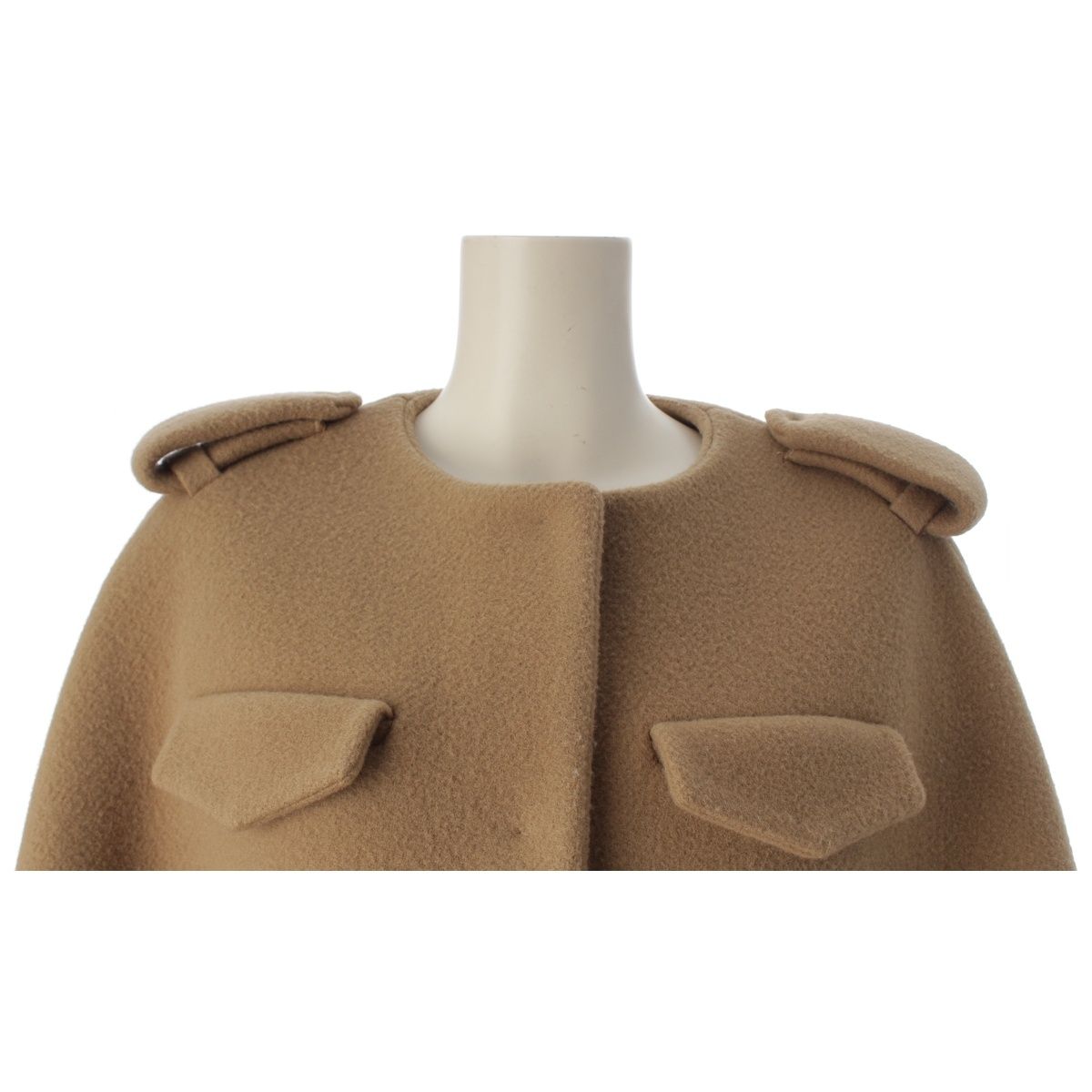 Prada Collarless Short Coat Poncho Beige 40 — view 5