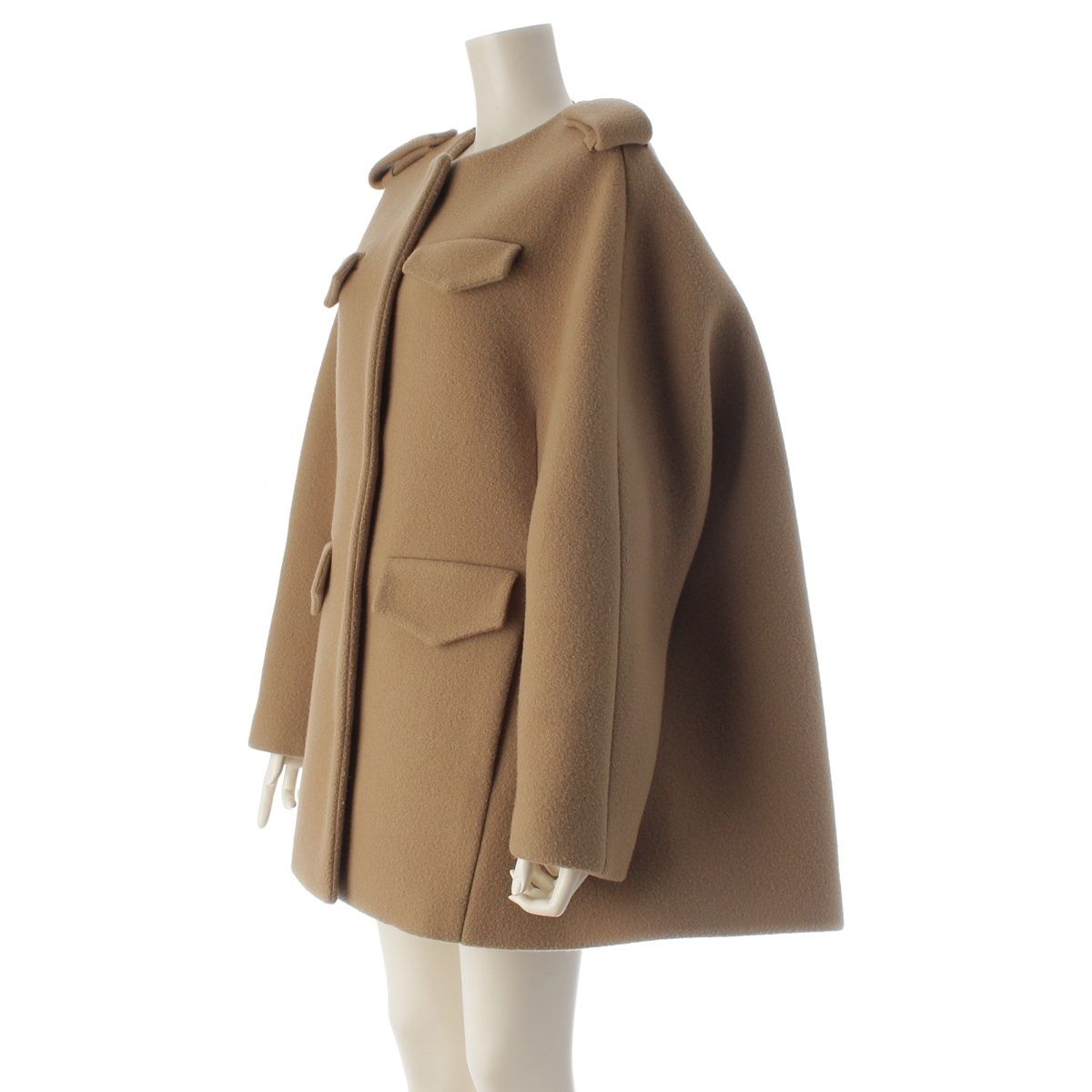 Prada Collarless Short Coat Poncho Beige 40 — view 2