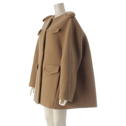 Prada Collarless Short Coat Poncho Beige 40 — view 2