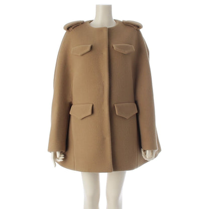 Prada Collarless Short Coat Poncho Beige 40