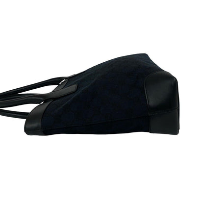 Gucci GG All Over Print Logo Canvas Leather Handbag Mini Tote Navy Black — view 5