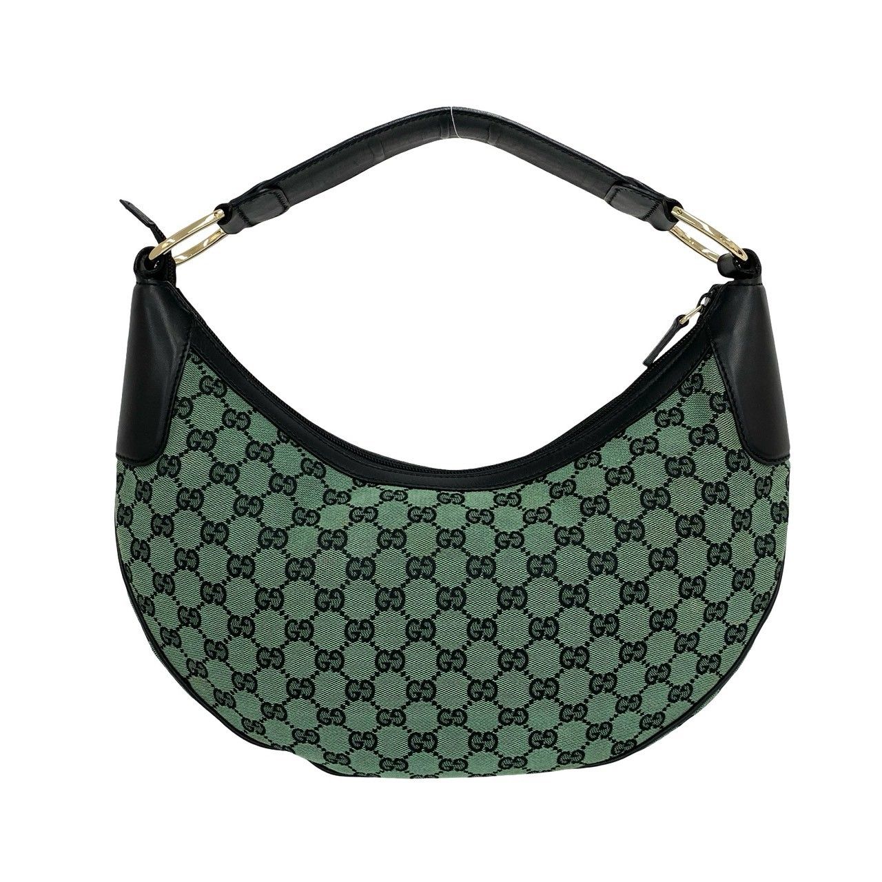 Gucci GG Logo Pattern Canvas Leather Shoulder Bag Green Black — view 3