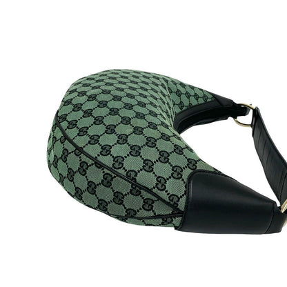 Gucci GG Logo Pattern Canvas Leather Shoulder Bag Green Black — view 6
