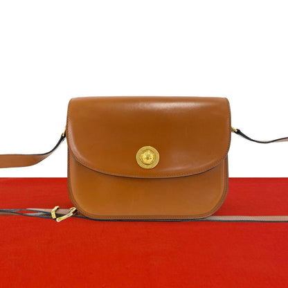 Celine Vintage Logo Star Ball Leather Shoulder Bag Pochette Brown