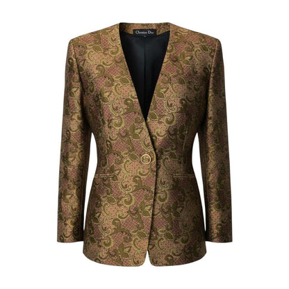 Dior Collarless Jacket All Over Print Gold Button Multicolor M