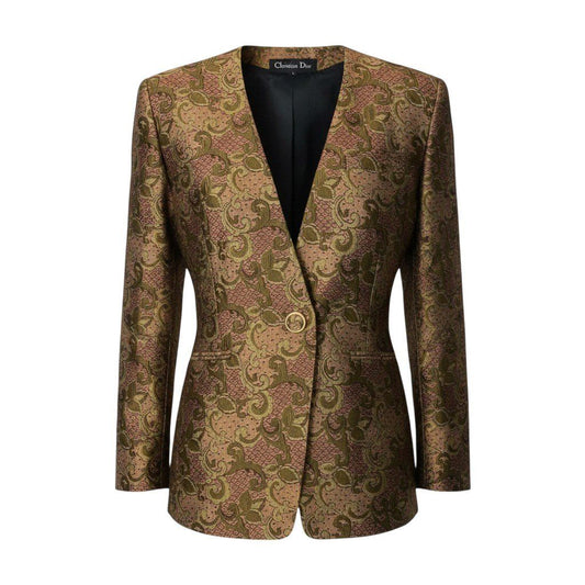 Dior Collarless Jacket All Over Print Gold Button Multicolor M