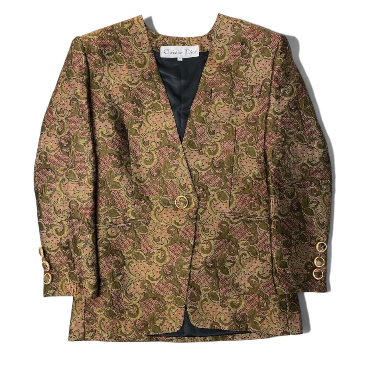 Dior Collarless Jacket All Over Print Gold Button Multicolor M — view 2