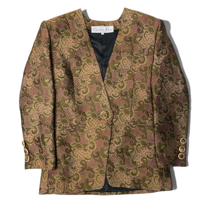 Dior Collarless Jacket All Over Print Gold Button Multicolor M — view 2