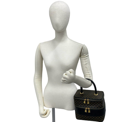 Celine Vintage Macadam Blason Pattern Triomphe Leather Handbag Vanity Bag Brown — view 2