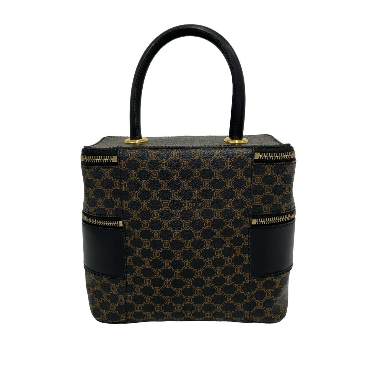 Celine Vintage Macadam Blason Pattern Triomphe Leather Handbag Vanity Bag Brown — view 3