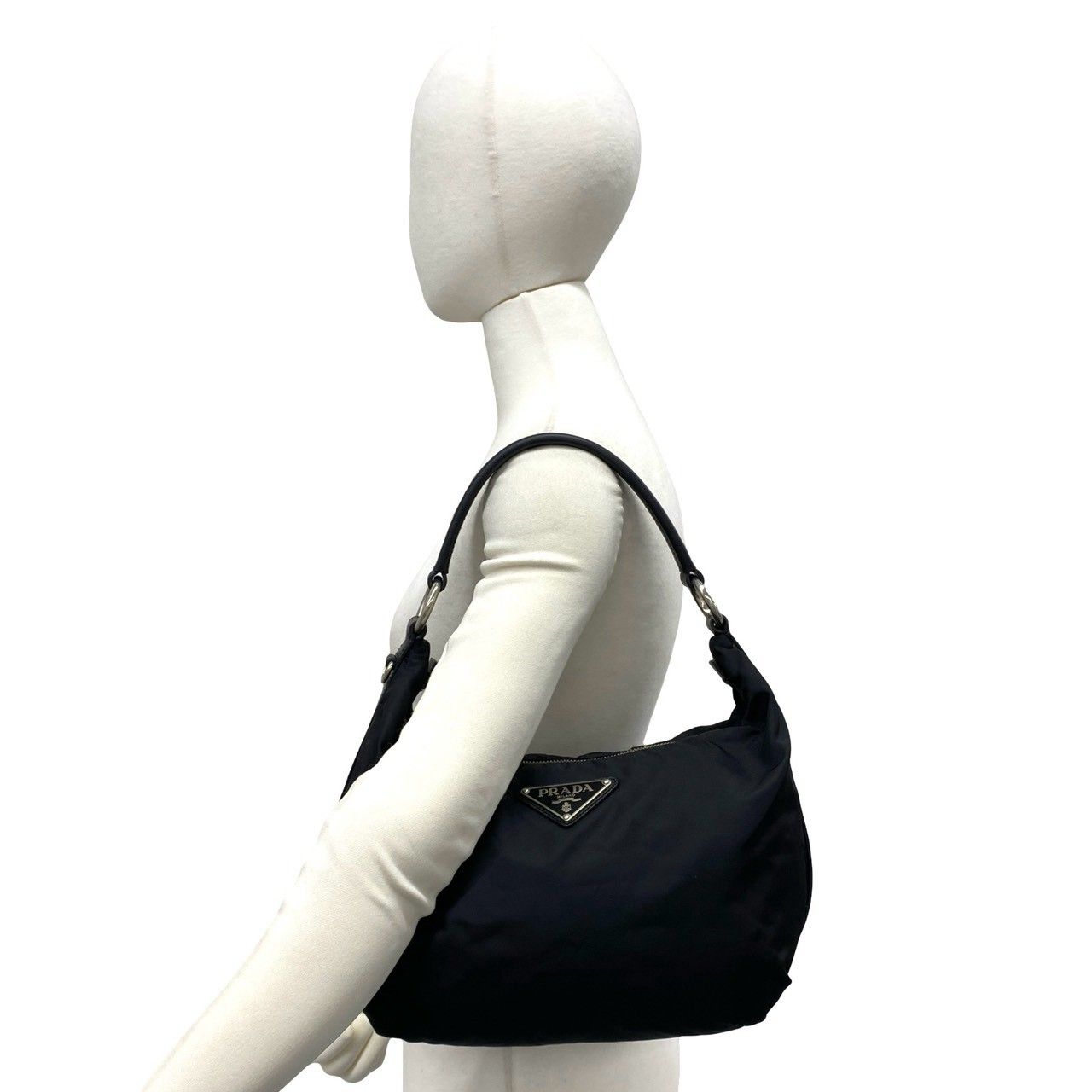 Prada Triangle Logo Tessuto Nylon Saffiano Leather Shoulder Bag Black — view 2