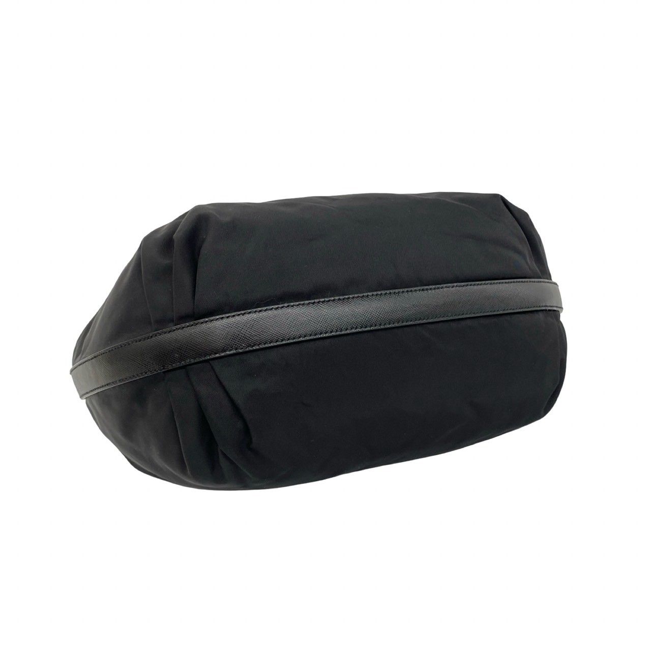 Prada Triangle Logo Tessuto Nylon Saffiano Leather Shoulder Bag Black — view 7