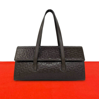 Celine C Macadam Triomphe Logo Pattern Embossed Leather Mini Boston Bag Brown
