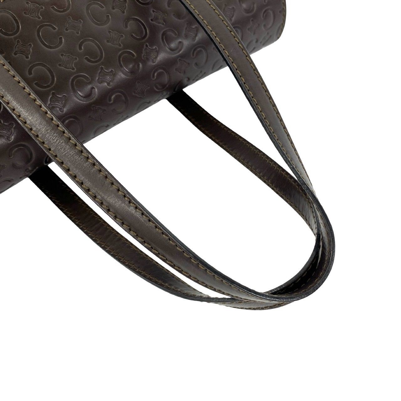 Celine C Macadam Triomphe Logo Pattern Embossed Leather Mini Boston Bag Brown — view 4