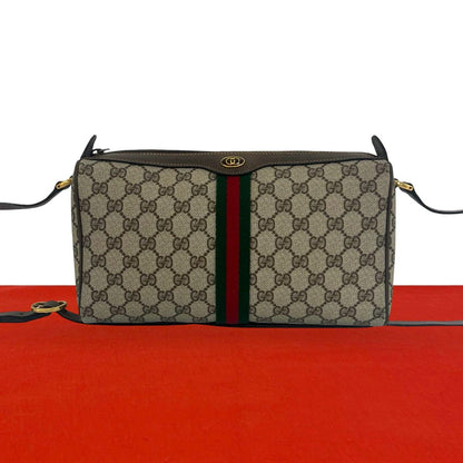 Gucci Vintage Sherry Line GG Logo Pattern Leather Shoulder Bag Pochette Brown