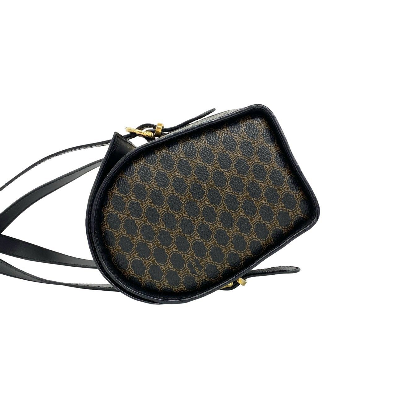 Celine Macadam Blason Pattern Triomphe Logo Leather Mini Boston Bag Brown — view 5