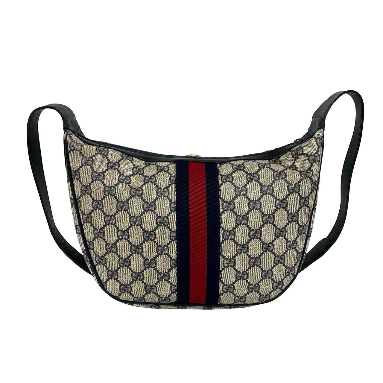 Gucci Vintage GG Logo Pattern Sherry Line Leather Shoulder Bag Navy — view 3