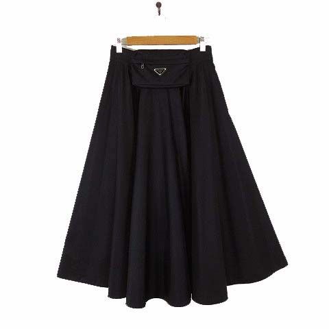 Prada Skirt Re-Nylon Circle with Triangle Logo Pouch Nylon Long L Black 42