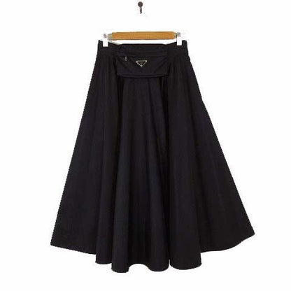 Prada Skirt Re-Nylon Circle with Triangle Logo Pouch Nylon Long L Black 42