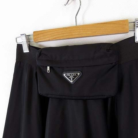 Prada Skirt Re-Nylon Circle with Triangle Logo Pouch Nylon Long L Black 42 — view 2