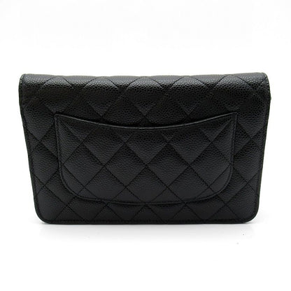 Chanel Quilted Chain Wallet Caviar Leather Shoulder Bag Black — view 4