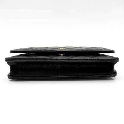 Chanel Quilted Chain Wallet Caviar Leather Shoulder Bag Black — view 6