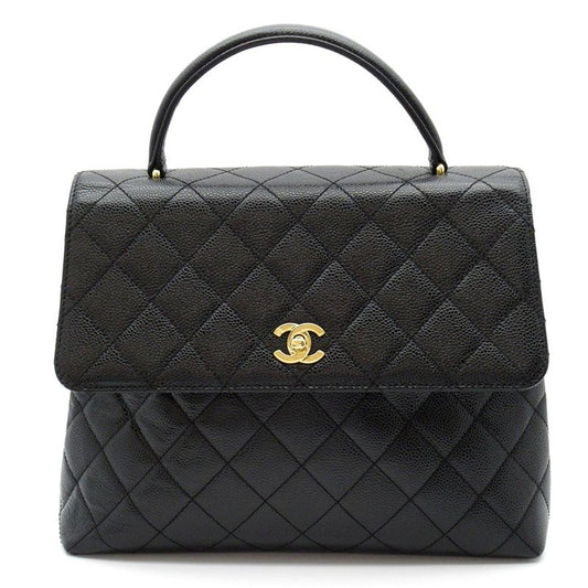 Chanel Quilted Handbag Caviar Leather Black