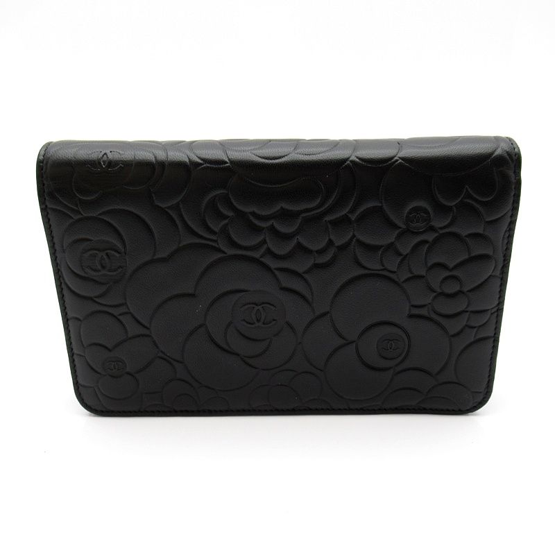 Chanel Camellia Chain Wallet Lambskin Black Shoulder Bag — view 3