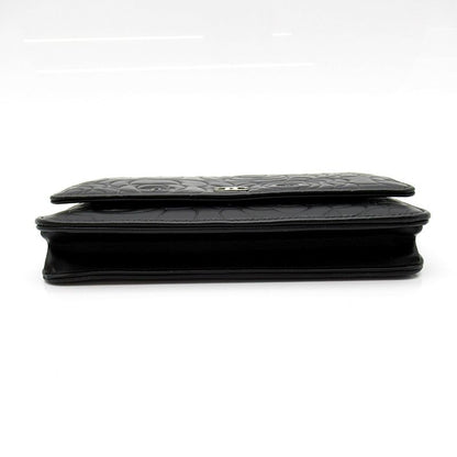Chanel Camellia Chain Wallet Lambskin Black Shoulder Bag — view 5
