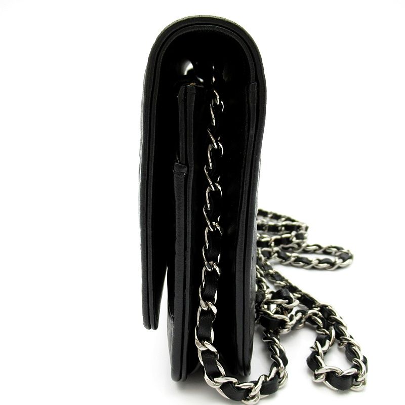 Chanel Camellia Chain Wallet Lambskin Black Shoulder Bag — view 2